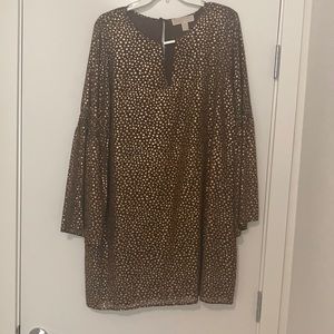 Michael Kors Gold Shift Dress w/ bell sleeves